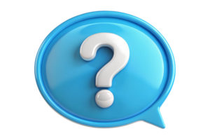 3D Render of a Glossy Blue Speech Bubble with a White Question Mark png