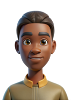 Smiling 3D Render of a Young Black Boy with Brown Hair Wearing a Tan Shirt with a Mustard Yellow Collar png