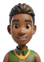 Smiling Cartoon Boy 3D Render Happy Dark Brown Skin Avatar Friendly Character Design png