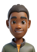 3D Render of a Smiling Black Boy with Braids Wearing a Green Jacket png