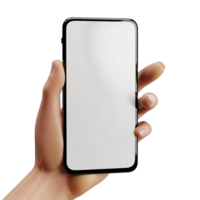 A hand holding a smartphone with a blank white screen, showcasing a modern mobile device and user interaction png