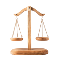 Elegant Wooden Balance Scale with Hanging Bowls and Golden Chains for Decorative or Weighing Purposes png