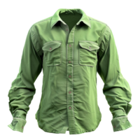 A Detailed View of a Men's LongSleeve Olive Green Work Shirt with Two Flap Pockets png
