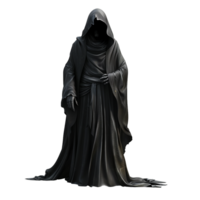 Mysterious Figure in a Dark Hooded Robe A 3D Render of an Enigmatic Character png
