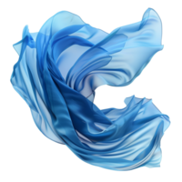 Abstract image of flowing blue silk fabric in dynamic motion, elegant and graceful waves of sheer textile, light and airy texture png