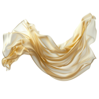 Elegant Draped Golden Silk Fabric Swirling in Air White Background Luxurious Texture Smooth Waves Flowing Material png