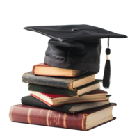 A Graduation Cap Rests Atop a Stack of Old Books Representing Academic Achievement and Knowledge png