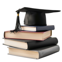 A Graduation Cap Rests Atop a Stack of Books Representing Academic Achievement and Knowledge png