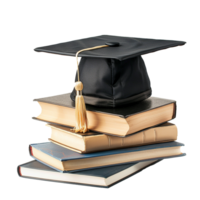 Graduation Cap Rests Atop a Stack of Old Books Symbolizing Education Achievement png