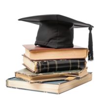 A Graduation Cap Resting on a Stack of WellLoved Old Books Symbolizing Education and Learning png