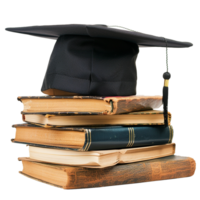 Graduation Cap Resting on a Stack of Old Textbooks and Books png
