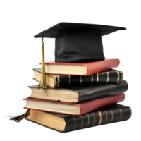 A Graduation Cap Resting on a Stack of Old Books Symbolizing Education and Knowledge png