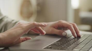 Hands Scroll on Laptop Touchpad Close Up, woman arms on computer video