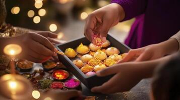 People are holding small boxes of food and candles photo