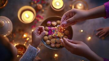 A group of people are holding a plate of cookies photo