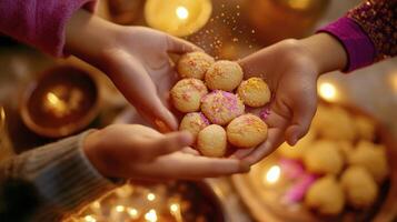A group of people holding small cookies in their hands photo