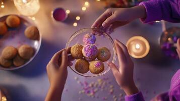 Two people are holding a plate with cookies photo