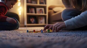 A child playing with a board game on the floor photo