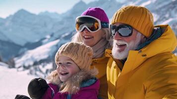 A family taking a selfie on the slopes photo