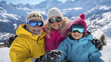 Three people in ski gear posing for a picture photo