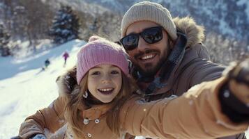 A man and woman taking a selfie in the snow photo