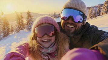 A man and woman taking a selfie in the snow photo