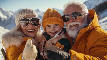 A family posing for a photo in the snow