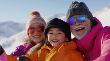 A family taking a selfie on a snowy slope photo