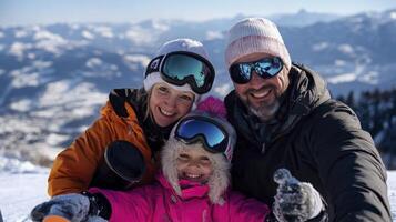 A family taking a selfie on the slopes photo