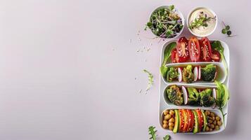 A tray of food with vegetables and other ingredients photo