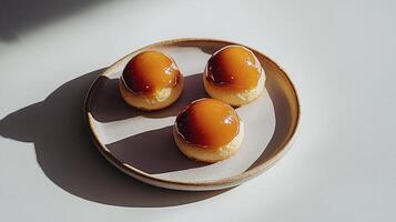 Three small desserts on a plate photo