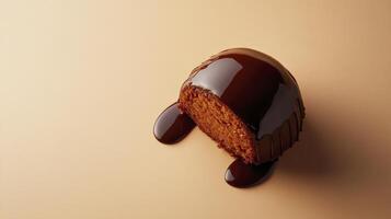 A piece of chocolate cake with melted chocolate on top photo