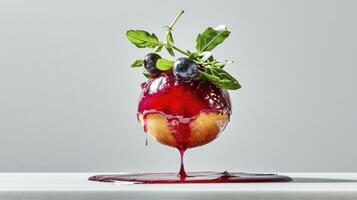 A fruit with a blueberry on top of it photo