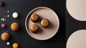 A plate with three different types of desserts on it photo