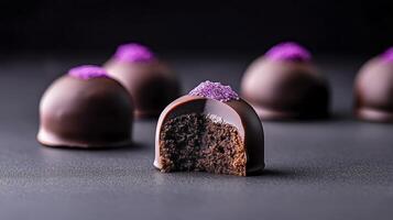 Chocolate truffles with purple sprinkles photo