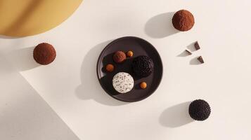 A plate with chocolate and nuts on it photo
