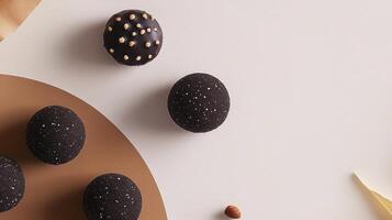 Chocolate eggs on a table with brown paper photo