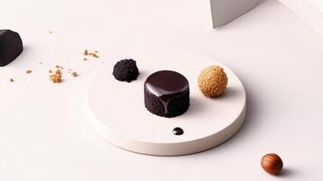 A dessert is shown on a white plate photo