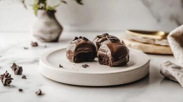 Chocolate covered strawberries on a plate photo