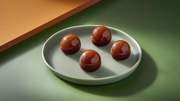 Four chocolate eggs on a plate photo