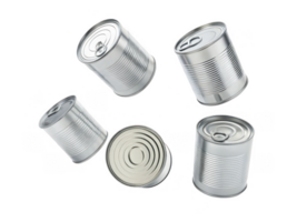Cans in various positions, showcasing their metallic texture and design png