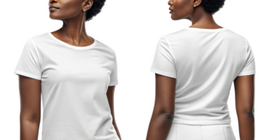 stylish woman in plain white t shirt, showcasing modern look from multiple angles png