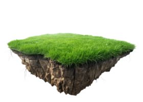 floating island with lush green grass and exposed soil, creating surreal landscape png