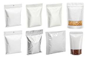 Empty packaging mockups for food products, featuring various styles and sizes. Ideal for branding and design projects png