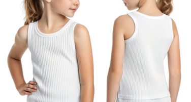 girl wearing white ribbed tank top, showcasing both front and back views png