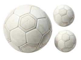 White soccer balls with hexagonal patterns, realistic textures, and shadows png