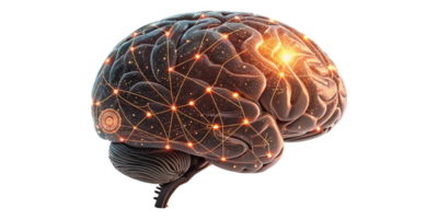 digital representation of brain with glowing neural connections, symbolizing intelligence and creativity png