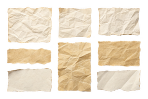 Crumpled paper textures in various shapes and colors for creative use png