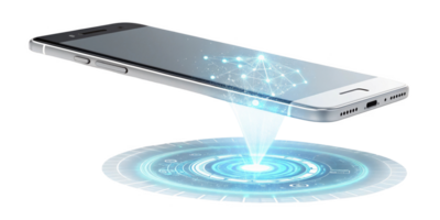 smartphone projecting holographic interface with digital elements png