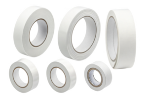 White adhesive tape rolls in various sizes and widths for crafting and repairs png